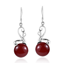 Ethereal Floating Moon Red Coral Stone .925 Silver Dangle Earrings - £14.28 GBP