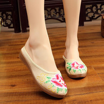 Chinese Flowers Embroidered Women Canvas Close Toe Slippers Summer Ladies Leisur - £29.19 GBP