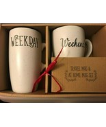 Travel Mug&amp;at home mug set- travel mug reads &quot;Weekday&quot;, cup reads &quot;Weeke... - £19.61 GBP