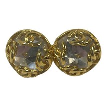 Vintage CHANEL CC Logo Rhinestone Crystal Clip-On Earrings Gold Tone 95A Auth - £597.79 GBP