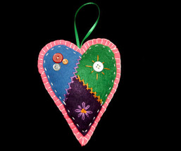 Country Patchwork Pink Heart Christmas Ornament Handcrafted - £8.61 GBP