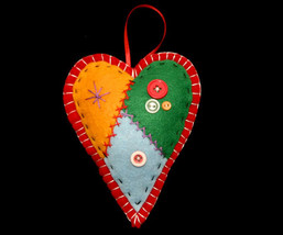 Country Patchwork Red Heart Christmas Ornament Handcrafted - $10.95