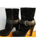 Nine West Black Suede Zippered Stack High Heel Boots Buckle accents 5M E... - $473.77 MXN