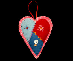 Country Patchwork Pink Heart Christmas Ornament Handcrafted - £8.61 GBP