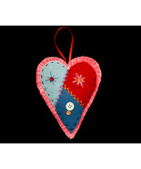 Country Patchwork Pink Heart Christmas Ornament Handcrafted - $10.95