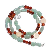 Natural Multi Aventurine Carnelian Gemstone Mix Shape Beads Necklace 17&quot; UB-5432 - £7.69 GBP