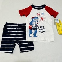 Baby Boy 12 Months Red White And Blue Outfit Pajamas Dinosaur  - Carters - $15.83