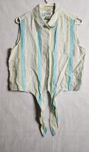 Talbots Womens Top Sleeveless Irish Linen Tie Front Size M Linen Blue Yellow - $19.68