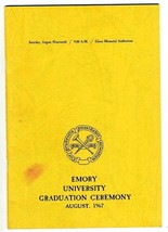 Emory University Graduation Ceremony Program August 1967 Atlanta Georgia - £27.44 GBP