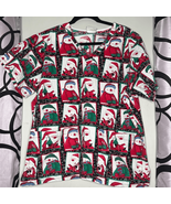 Tafford Christmas Scrub Top Santa Snowmen Short Sleeve Vneck Pockets Large - $298.02 MXN