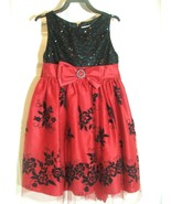 Girls Dress by Youngland SIZE 5 Sparkley Lace over Red Satin Black Sequi... - £15.62 GBP