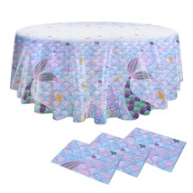 3 Pcs Baby Shower Tablecloth,Baby Shower Round Tablecloth,Mermaid Party Decorati - £17.63 GBP