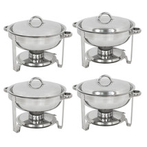 4 Pack Round Stainless Steel Chafing Dish 5 Quart Durable Tray Buffet Ca... - $209.99
