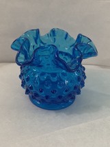 Fenton Glass Blue Hobnail Rose Bowl Ruffled Edge3&quot; Tall - £26.32 GBP