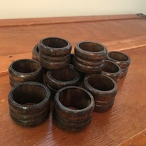 Lot of 12 Ridged Dark Wood Wooden Round Napkin Rings – 1.5 inches in dia... - $10.39