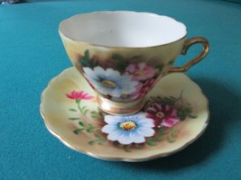 Enesco Japan  Coffee Cup And Saucer - Pink And Blue Flowers Touches Of G... - $44.55
