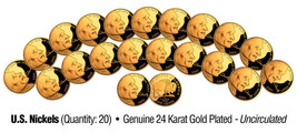 Uncirculated 24K Gold Plated Us Authentic Buffalo Nickels (Lot Of 20) Bison Back - £10.96 GBP