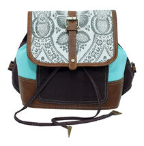 Turquoise Floral Printed Canvas Leather Travel  Backpack Laptop Bag 17RT01 - $39.59