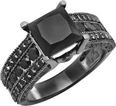 3 Ct Princess Cut Diamond Solitaire Wedding Ring 14k Black Gold Finish - £80.36 GBP