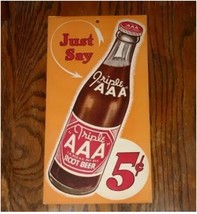 1957 TRIPLE AAA ROOT BEER OKLAHOMA CITY OKC ADVERTISING SIGN 5 CENT BOTT... - £19.33 GBP