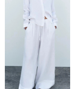 ZARA WOMEN 100% LINEN PALAZZO PANTS ZW COLLECTION - Oyster-white  M - $109.74 CAD