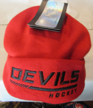 NHL New Jersey Devils Fanatics Beanie Locker Room Hat NHL Knit OS Red with Black - $34.99