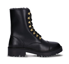 Women vegan boots combat shearling from black apple leather organic cott... - $170.27