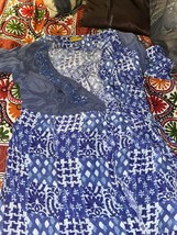 BENARES Lovely Baby Blue +White Embroidered Batik Print Wrap Dress Size M - £21.81 GBP
