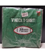 JOHNNIE OWENS Green V Neck T Shirt Small 34-36 Vtg 70&#39;s No Iron New in P... - £18.22 GBP