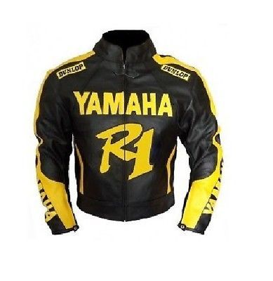 Men R1 Vintage Racing Leather Jacket Handmade Yellow Black Safety Pad XS-6XL New - $159.99 - $169.99