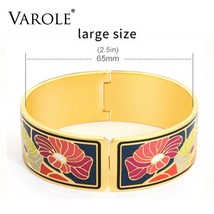 Color Design Pattern Gold Opening Enamel Bracelet Bangle for Women Colorful Cuff - £54.81 GBP