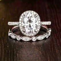 3.2Ct Simulated Diamond Engagement &amp; Wedding Bridal Ring Set White Gold Plated - £83.08 GBP