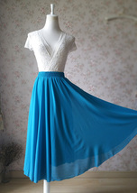 Blue Long Chiffon Skirt Outfit Summer Women Custom Plus Size Chiffon Skirt image 3