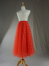 Orange Polka Dot Tulle Skirt Women Plus Size Tulle Midi Skirt Outfit image 7
