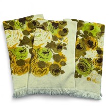 3x Vintage Cannon Monticello Yellow Green Orange Floral Towels 70s 80s 39&quot; x 23&quot; - £19.18 GBP