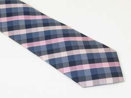 Men's Nicole Miller Tie Classic Woven Silky Feel #Nicole-2 Pink Blue Checker image 4