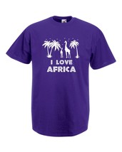 Mens T-Shirt Palms, Birds & Giraffes Silhouettes, Quote I Love Africa tShirt - $24.74