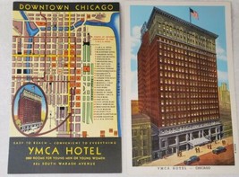 YMCA Hotel Chicago Illinois 1940s Linen Postcard Lot of 2 Map &amp; Building... - $19.60