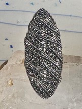 Long Marcasite ring size 8.75 sterling silver cocktail women - £67.16 GBP