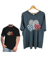 Printed Three Hearts Leopard Plaid MEN&#39;S 3XL Valentine&#39;s T-shirt (Gray) NEW - $14.90