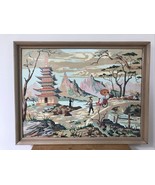 Vtg Asian Chinese Pagoda Landscape Mountain PBN Paint By Number Painting... - £238.93 GBP