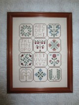 Framed ALPHABET &amp; FLOWERS Counted CROSS STITCH 15.5&quot; x 19.5&quot; Wall Hanging  - $30.00