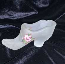 Mosser Glass Hand Painted Roses on Crystal Satin Victorian Shoe Slipper  - £17.54 GBP