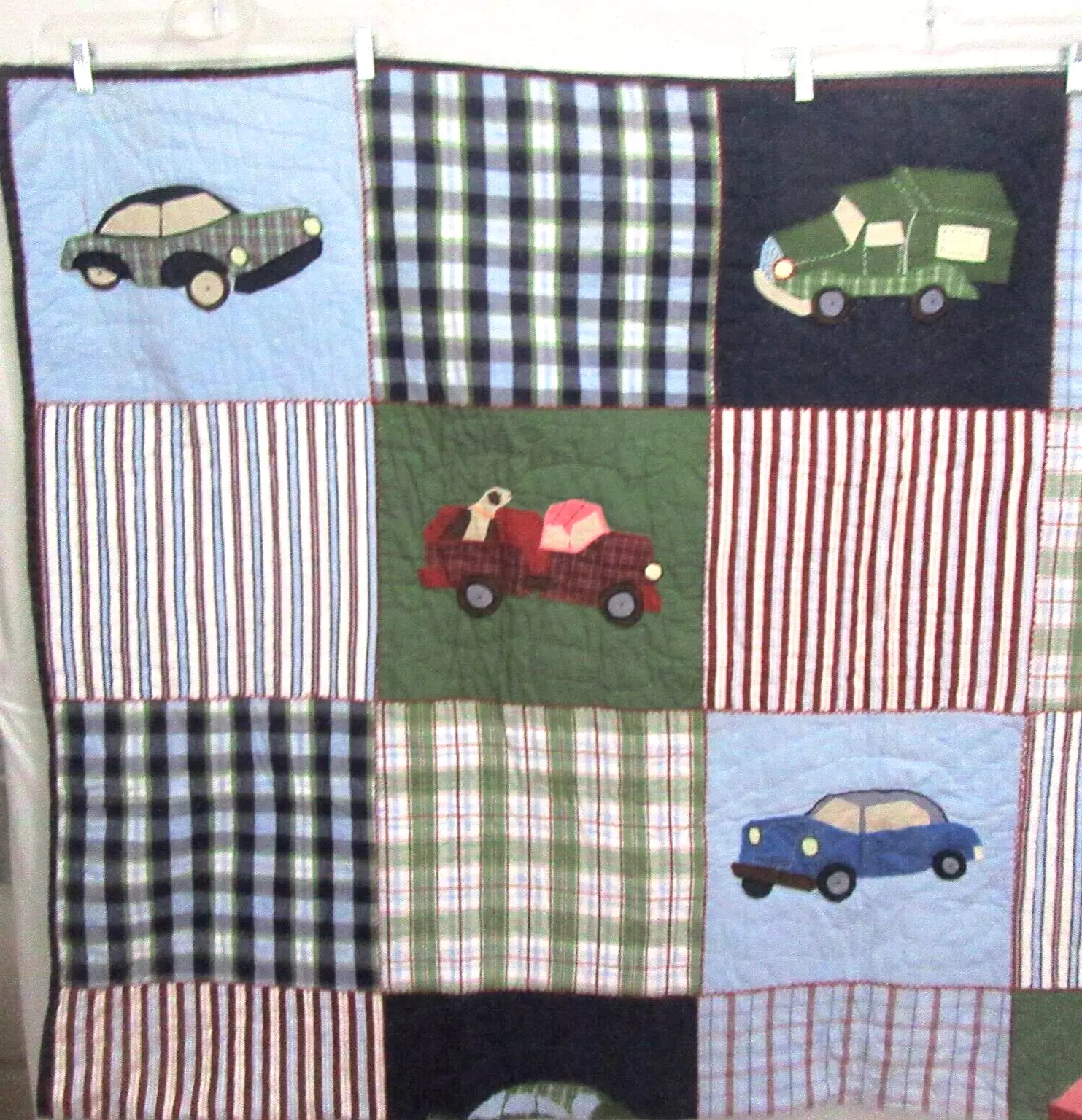 Pottery Barn Kids Cars and Trucks Multicolor Embroidered Twin Patchwork Quilt - £67.11 GBP