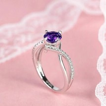 1.40Ct Round Cut Simulated Amethyst Engagement Ring 14K White Gold Over Women - £73.91 GBP
