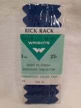 NIP Cotton Vintage Wright&#39;s Trims Medium Rick Rack Sewing Trim 3 Yds ~ Yale Blue - £3.90 GBP