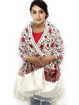 Women&#39;s Kashmiri Red Color Stole Paisley Flower Embroidered Wool Shawl C... - £62.16 GBP