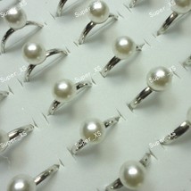 50Pcs New Whole Jewelry Bulk Lots Fashion Pearl Silver Plated Rings For Women Je - £12.16 GBP