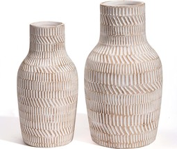 Two Large Farmhouse-Style Decorative Vases With Cream Glaze For Table, Mantel, - £36.24 GBP