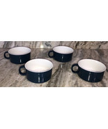 Plates &amp; Beyond Blue/White Cereal/Soup Bowl W  Handle-SET Of 4-Micro Dis... - $50.39